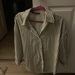 Zara Olive and White Striped Shirt